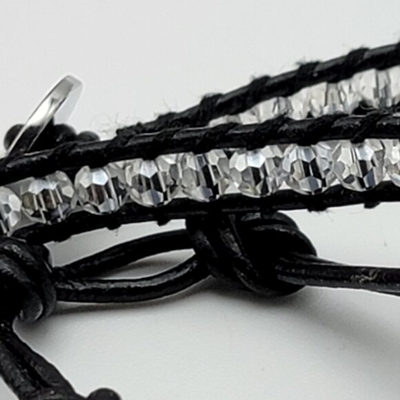 Victoria Emerson Black Leather Wrap Bracelet With Clear Crystal 16 Inch Adj. - Picture 4 of 6